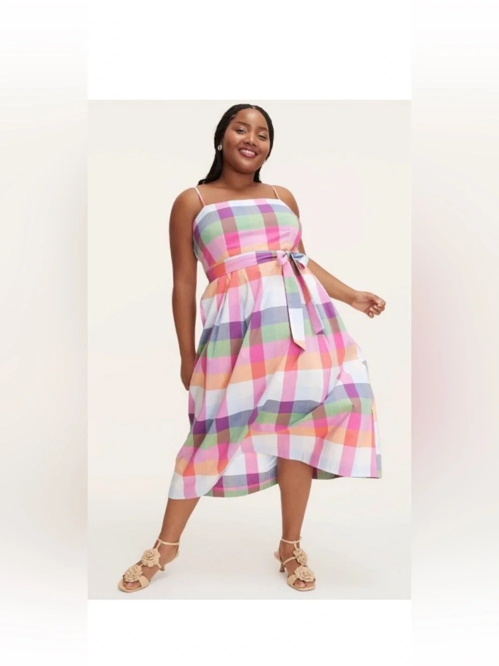EUC Kate Spade x Target madras plaid midi dress w/tie belt worn 1x size medium - Picture 2 of 13